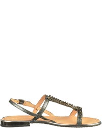 silberne flache Sandalen aus Leder von Geox