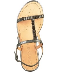 silberne flache Sandalen aus Leder von Geox