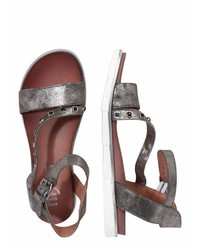 silberne flache Sandalen aus Leder von Mjus