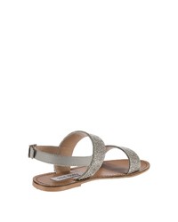 silberne flache Sandalen aus Leder von Steve Madden