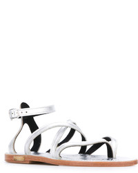 silberne flache Sandalen aus Leder von Golden Goose