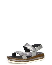 silberne flache Sandalen aus Leder von Think!