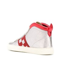 silberne hohe Sneakers aus Leder mit Karomuster von Bally