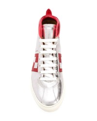 silberne hohe Sneakers aus Leder mit Karomuster von Bally