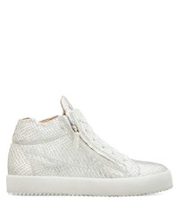 silberne hohe Sneakers aus Leder mit Schlangenmuster von Giuseppe Zanotti