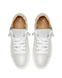 silberne hohe Sneakers aus Leder mit Schlangenmuster von Giuseppe Zanotti