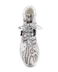 silberne hohe Sneakers aus Leder mit Schlangenmuster von Philipp Plein
