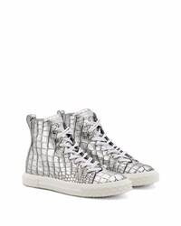 silberne hohe Sneakers aus Leder von Giuseppe Zanotti