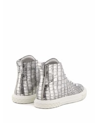 silberne hohe Sneakers aus Leder von Giuseppe Zanotti