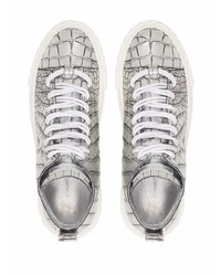 silberne hohe Sneakers aus Leder von Giuseppe Zanotti