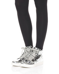 silberne hohe Sneakers aus Leder von DKNY