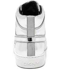 silberne hohe Sneakers aus Leder von DKNY