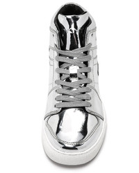 silberne hohe Sneakers aus Leder von DKNY