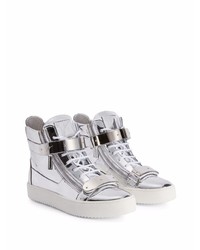 silberne hohe Sneakers aus Leder von Giuseppe Zanotti