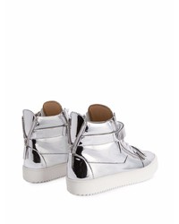 silberne hohe Sneakers aus Leder von Giuseppe Zanotti