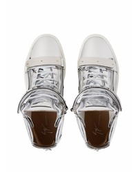 silberne hohe Sneakers aus Leder von Giuseppe Zanotti