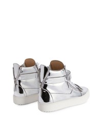 silberne hohe Sneakers aus Leder von Giuseppe Zanotti