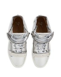 silberne hohe Sneakers aus Leder von Giuseppe Zanotti