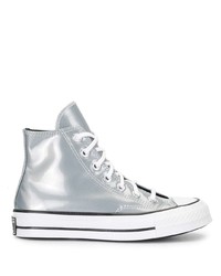 silberne hohe Sneakers aus Leder von Converse