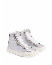 silberne hohe Sneakers aus Leder von Giuseppe Zanotti