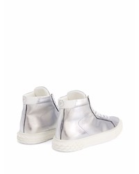 silberne hohe Sneakers aus Leder von Giuseppe Zanotti