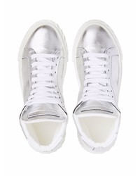 silberne hohe Sneakers aus Leder von Giuseppe Zanotti