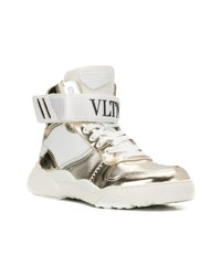 silberne hohe Sneakers aus Leder von Valentino