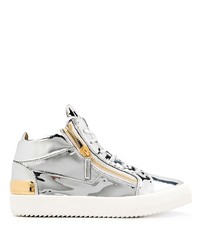 silberne hohe Sneakers aus Leder von Giuseppe Zanotti