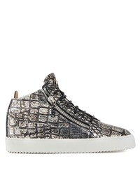 silberne hohe Sneakers aus Leder von Giuseppe Zanotti