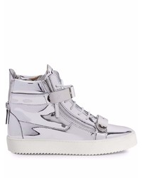 silberne hohe Sneakers aus Leder von Giuseppe Zanotti