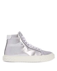 silberne hohe Sneakers aus Leder von Giuseppe Zanotti