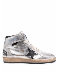 silberne hohe Sneakers aus Leder von Golden Goose