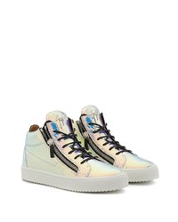 silberne hohe Sneakers aus Leder von Giuseppe Zanotti