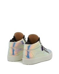 silberne hohe Sneakers aus Leder von Giuseppe Zanotti