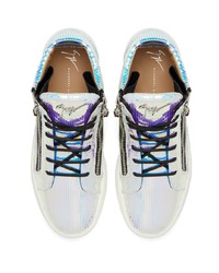 silberne hohe Sneakers aus Leder von Giuseppe Zanotti