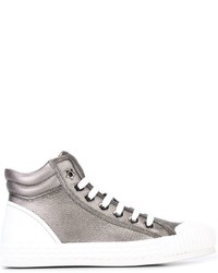 silberne hohe Sneakers aus Leder von Jimmy Choo