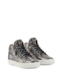 silberne hohe Sneakers aus Leder von Giuseppe Zanotti