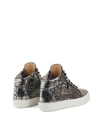 silberne hohe Sneakers aus Leder von Giuseppe Zanotti