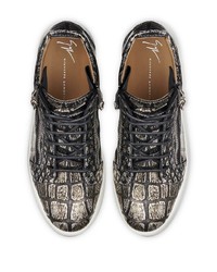 silberne hohe Sneakers aus Leder von Giuseppe Zanotti