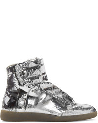 silberne hohe Sneakers aus Leder von Maison Margiela