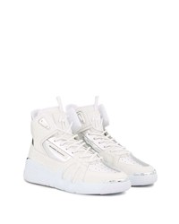 silberne hohe Sneakers aus Leder von Giuseppe Zanotti