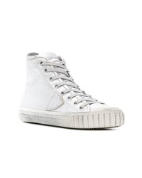 silberne hohe Sneakers aus Leder von Philippe Model