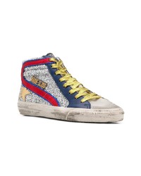 silberne hohe Sneakers aus Leder von Golden Goose Deluxe Brand