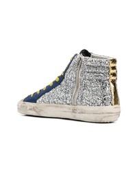 silberne hohe Sneakers aus Leder von Golden Goose Deluxe Brand