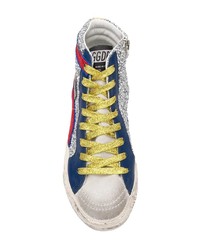 silberne hohe Sneakers aus Leder von Golden Goose Deluxe Brand