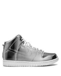 silberne hohe Sneakers aus Leder von Nike