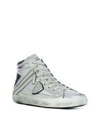 silberne hohe Sneakers aus Leder von Philippe Model Paris