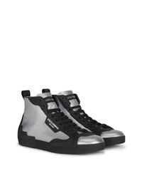 silberne hohe Sneakers aus Leder von Dolce & Gabbana