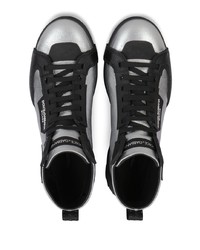 silberne hohe Sneakers aus Leder von Dolce & Gabbana