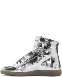silberne hohe Sneakers aus Leder von Maison Margiela